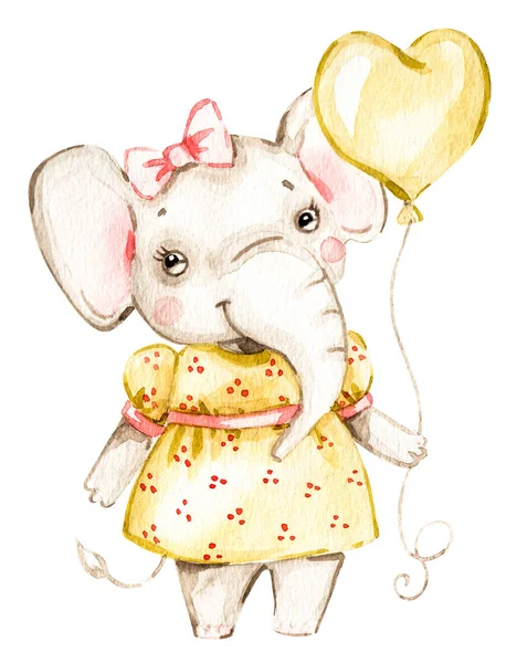 Nursery Watercolor illustration with baby girl elephant for print design. Safari background. Funny, cute poster. — Stock Photo, Image