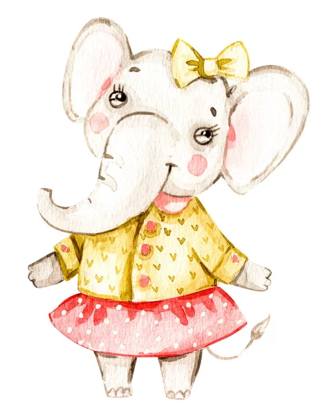 Bonito bebê menina elefante berçário animal isolado ilustração para crianças. Boêmio aquarela boho floresta elefante — Fotografia de Stock