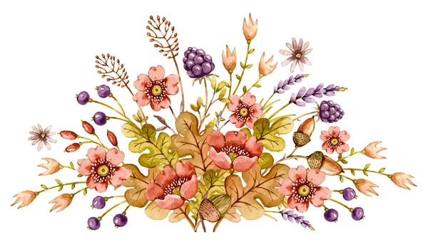 Aquarell-Illustration mit wildem Aquarell floralen Sommerstrauß zur Dekoration. Blume-Aquarell-Komposition — Stockfoto