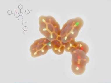 Atorvastatin, yapısal formül ve uzay atığı yapısı
