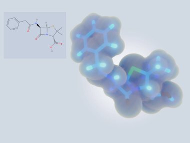 Penicillin molecule, structural formula and 3d structure clipart