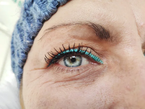 Kůže Staré Ženy Zblízka Oko Unavené Ženy Krásné Ženské Oko — Stock fotografie