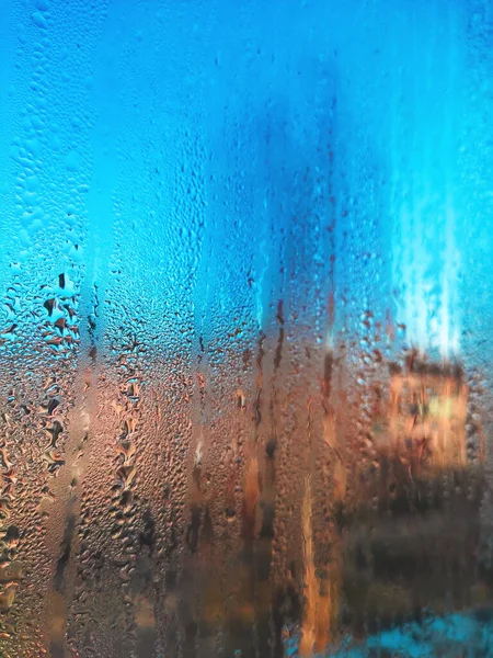 Deszczowy Dzień Przez Okno Deszcz Oknie Krople Deszczu Szkło Wdowy — Zdjęcie stockowe