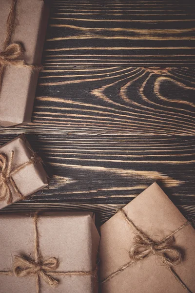 Christmas gifts box presents on brown — Stock Photo, Image