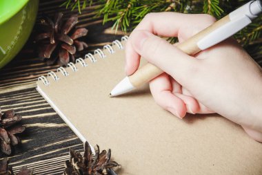 el, kalem, defter, Noel dekorasyonları zemin üzerine