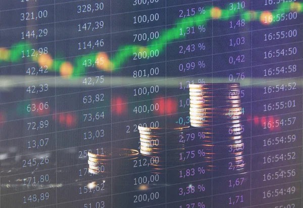 Grafik üzerinde satır sikke Finans ve Exchange ve Double Exposure dijital hisse senedi piyasası finansal bankacılık için