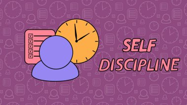 Self discipline concept. All deal and tasks completed. Vector illustration flat design. Control management character. clipart