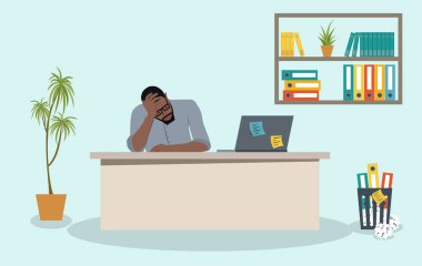 İş adamı ya da bürosunda çalışan bir tezgahtar. Düz vektör illüstrasyonu.