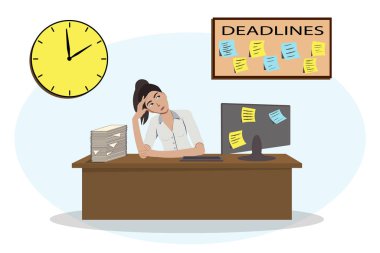 İş adamı ya da bürosunda çalışan bir tezgahtar. Düz vektör illüstrasyonu.