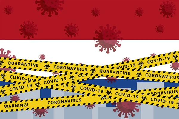 Hollandia Coronavirus karantén koncepciója. Covid-19, MERS-Cov vagyok. Sárga és fekete csíkok a nemzeti zászlón. Vektor. — Stock Vector