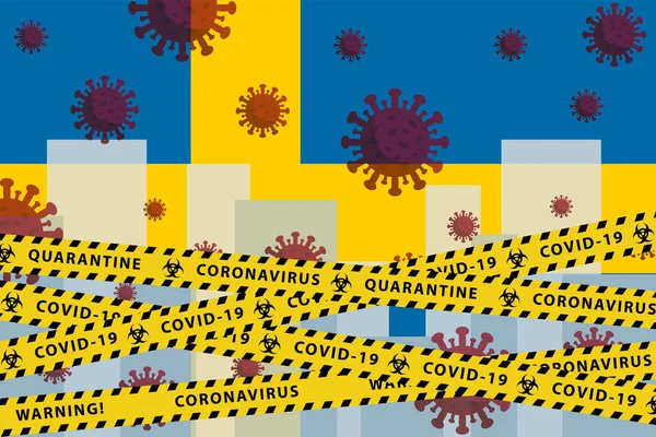 Zweden Coronavirus quarantaine concept. Covid-19, MERS-Cov. Gele en zwarte strepen op de nationale vlag. Vector. — Stockvector