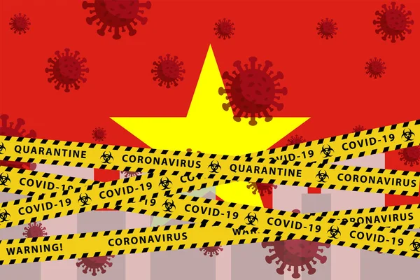 Concetto di quarantena del Vietnam Coronavirus. Covid-19, MERS-Cov. Strisce gialle e nere sulla bandiera nazionale. Vettore . — Vettoriale Stock