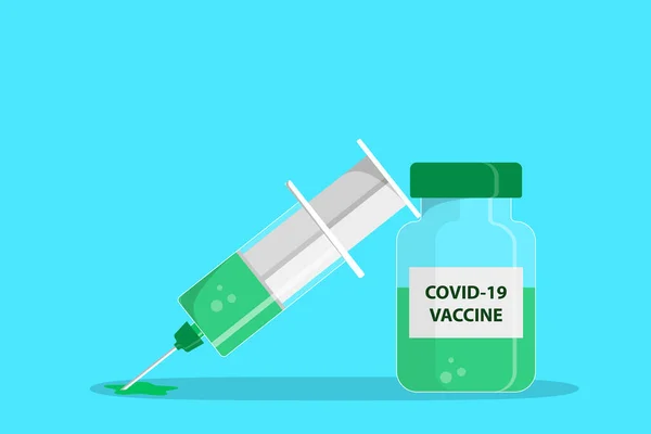 Шприц і вакцина набір медичних інструментів для вакцинації від коронавірусу. Вакцина від COVID-19. Плоска векторна ілюстрація . — стоковий вектор