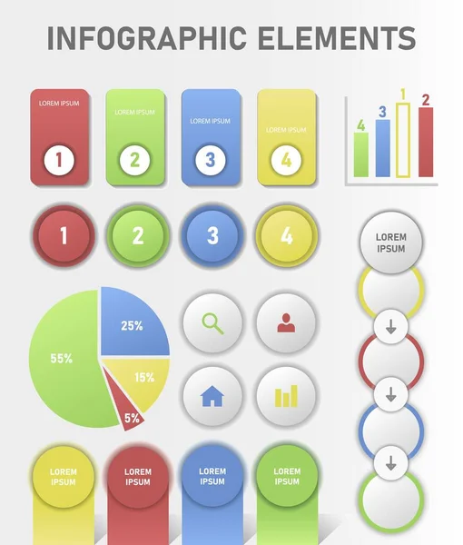 Conjunto Elementos Colores Brillantes Para Crear Una Presentación Infografía — Archivo Imágenes Vectoriales