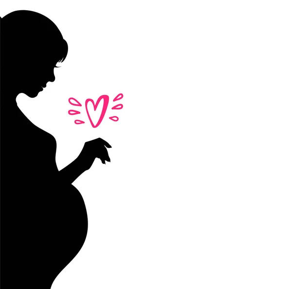 Pregnant woman silhouette with heart — Stock Vector