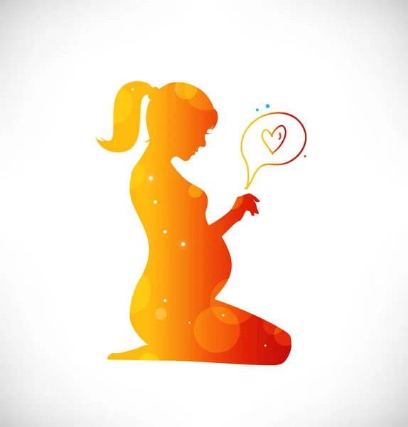 Pregnant woman silhouette with heart — Stock Vector