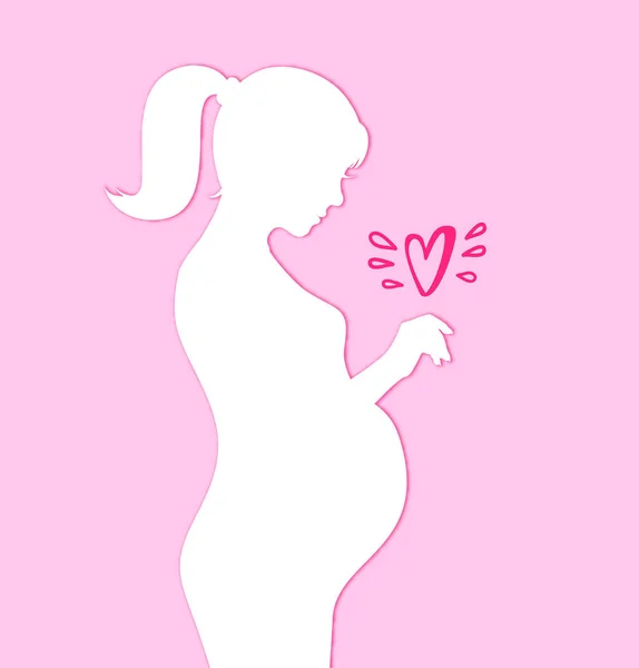Gravid kvinna siluett med hjärta — Stock vektor