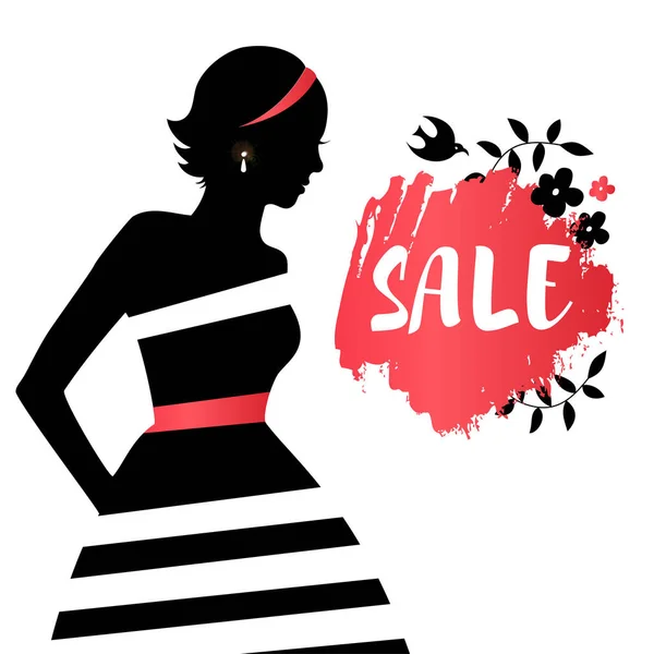 Sale banner with female silhouette — Stock Vector