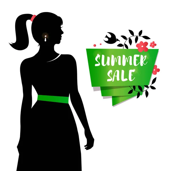 Sale banner with female silhouette — Stock Vector