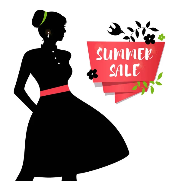 Sale banner with female silhouette — Stock Vector