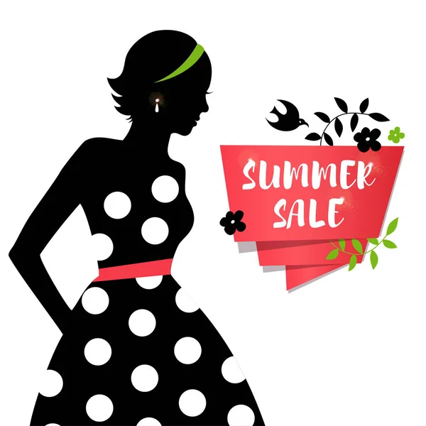 Sale banner with female silhouette — Stock Vector