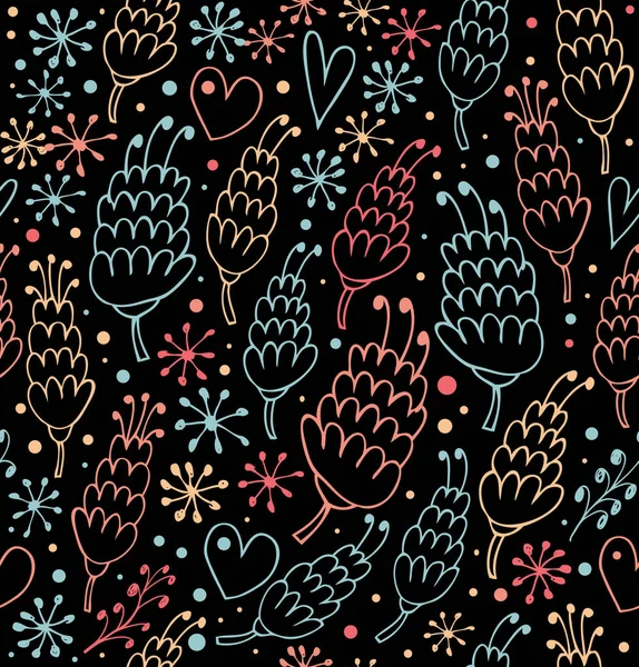 Motif avec des fleurs et des cœurs colorés — Image vectorielle