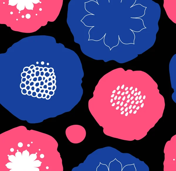 Zwarte patroon met kleur bloemen — Stockvector