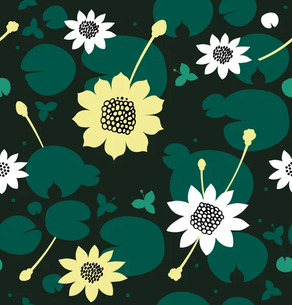 Textura floral con nenúfares — Vector de stock