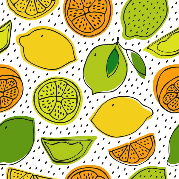 Pattern with lemons, lime, oranges — Stock Vector