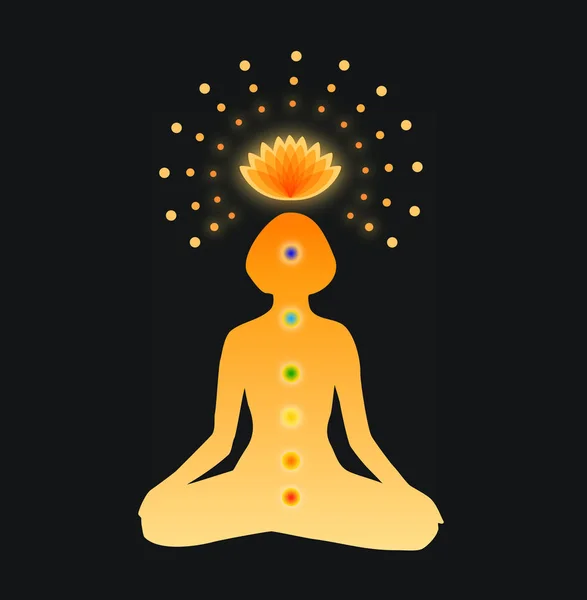 Femme avec des symboles de chakras — Image vectorielle