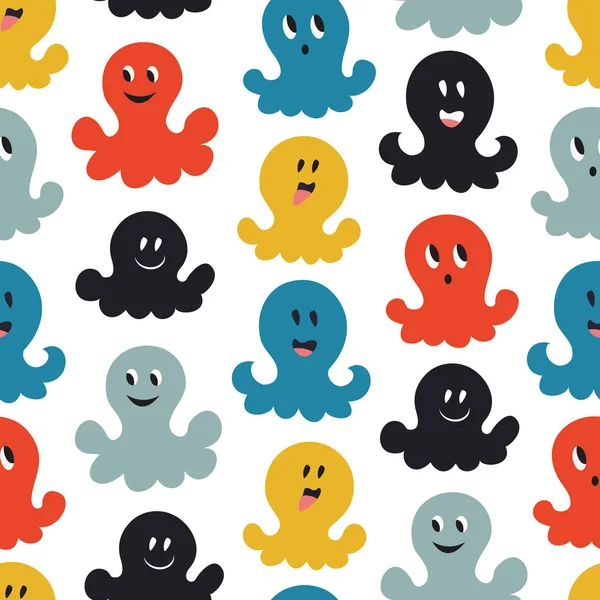 Pattern with cartoon octopuses — Stock Vector