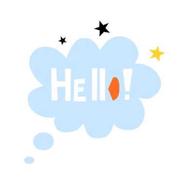 Merhaba! Vektör şirin poster konuşma bulut ile. İskandinav minimalist tarzda dekoratif elemanlar