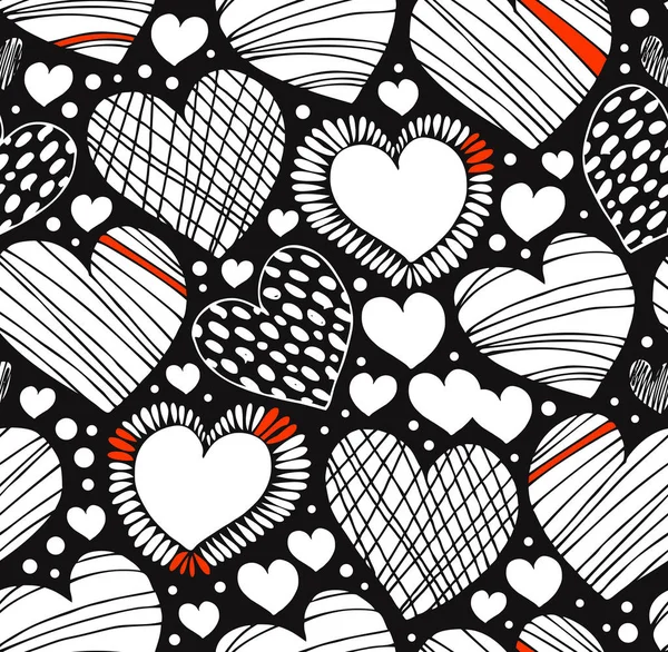 Abstract doodle seamless background with hearts. Endless scribble pattern. Abstract cute fabric texture — Stock Vector