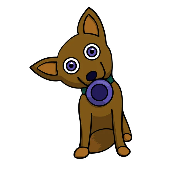 Perro con un tazón o frisbee en la boca. vector de dibujos animados aislados — Archivo Imágenes Vectoriales