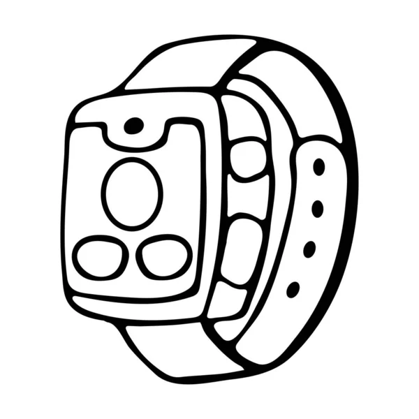 Fitness tracker relógio inteligente, desenho animado estilo vetor doodle. Dispositivo wearable elegante moderno. ilustração esboço isolado —  Vetores de Stock