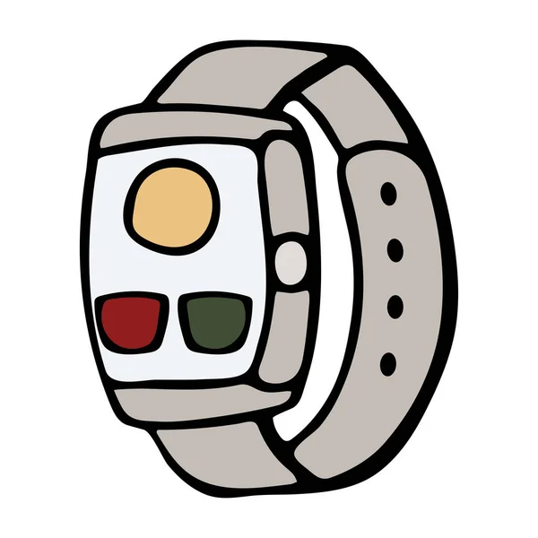 Fitness tracker slim horloge, cartoon doodle vector stijl ontwerp. Modern stijlvol draagbaar apparaat. geïsoleerde illustratie — Stockvector