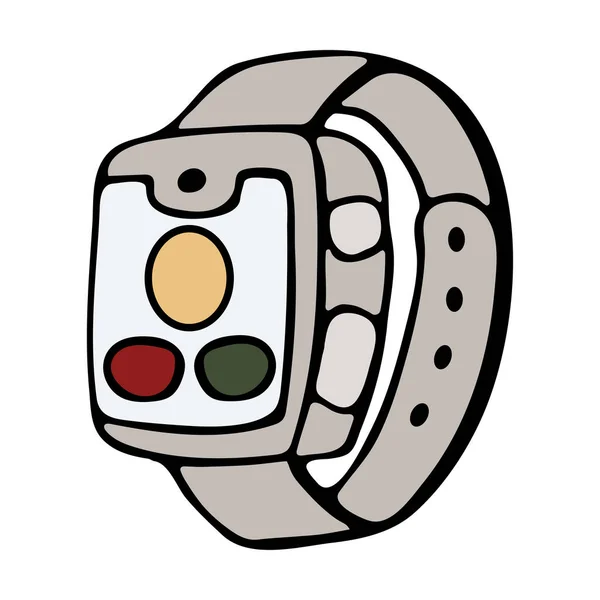 Fitness tracker relógio inteligente, desenho animado doodle design de estilo vetorial. Dispositivo wearable elegante moderno. ilustração isolada —  Vetores de Stock