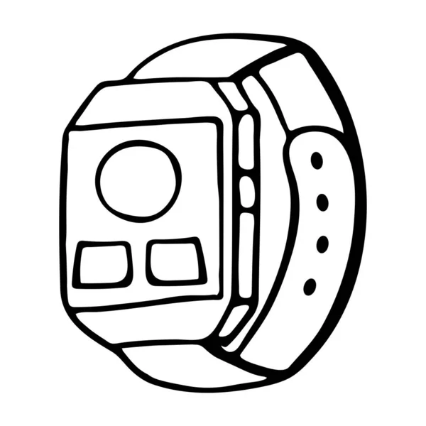 Fitness tracker relógio inteligente, desenho animado estilo vetor doodle. Dispositivo wearable elegante moderno. ilustração esboço isolado —  Vetores de Stock