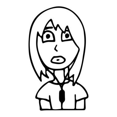 Kulaklıkla müzik dinleyen sevimli çizgi film kızı. beyaz arkaplan izole edilmiş taslak vektör çizimi