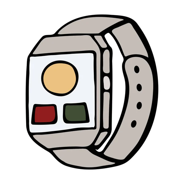 Fitness tracker relógio inteligente, desenho animado doodle design de estilo vetorial. Dispositivo wearable elegante moderno. ilustração isolada —  Vetores de Stock