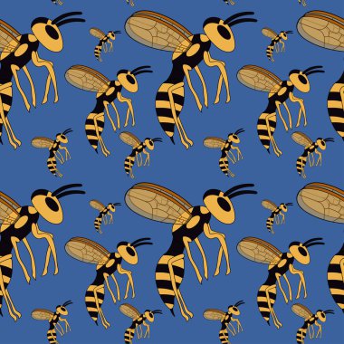 Uçan eşek arısı çizgi filmi. Kusursuz desen. hisse vektör illüstrasyonu