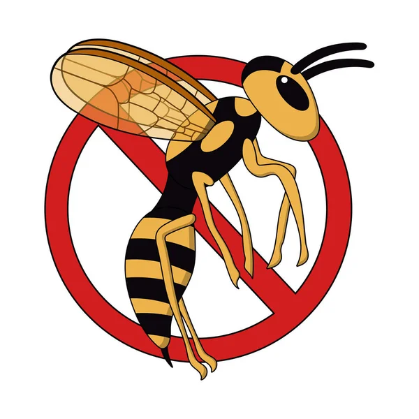 Desenho animado vespa voadora com sinal de proibição. Controlo de pragas. fundo branco ilustração vetorial isolado —  Vetores de Stock