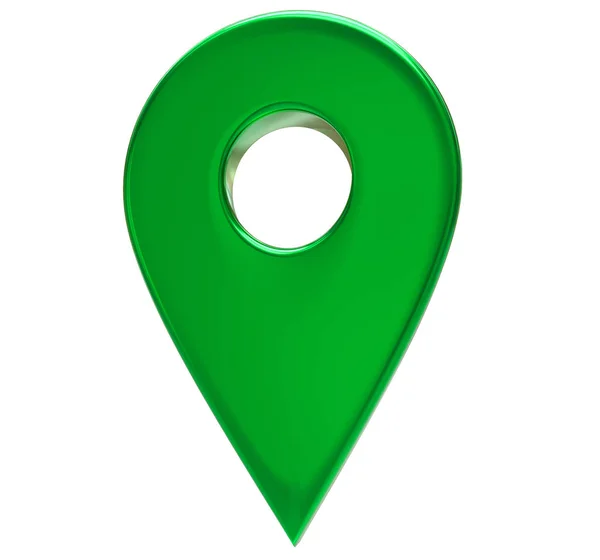 Zöld térkép mutató 3d pin. Helyszín szimbólum elszigetelt fehér háttér. Webhely pont, mutató. 3D-s renderelés. — Stock Fotó