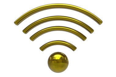 Beyaz arka planda sarı işaret Wi-Fi. İzole edilmiş 3d görüntüleme.