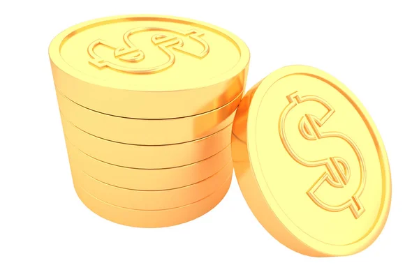Hromada zlatých mincí na bílém pozadí.3d vykreslování. — Stock fotografie