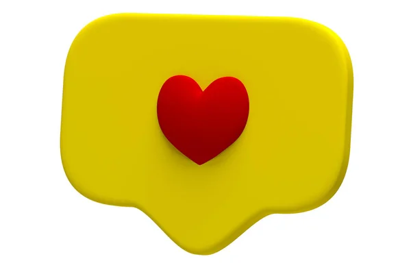 Wie ein rotes Herzsymbol auf einer gelben Nadel auf weißem Hintergrund. Soziale Medien mögen Symbole. 3D-Darstellung — Stockfoto
