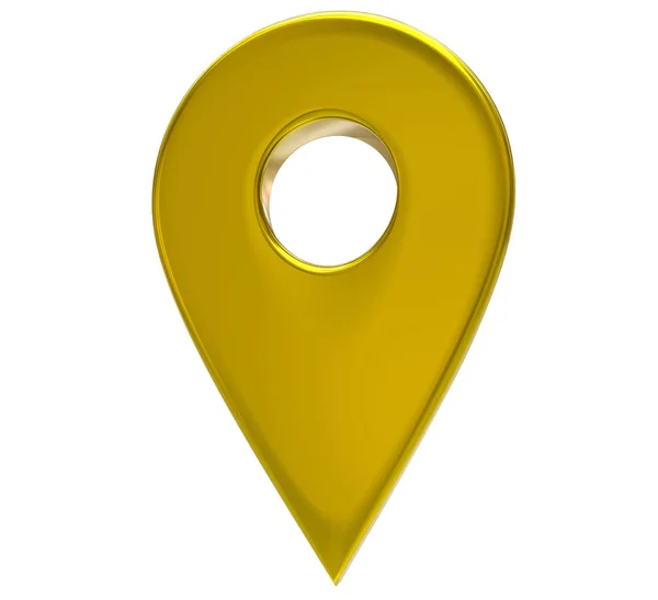 Amarillo mapa puntero 3d pin. Símbolo de ubicación aislado sobre fondo blanco. Punto de localización web, puntero. Renderizado 3D . — Foto de Stock