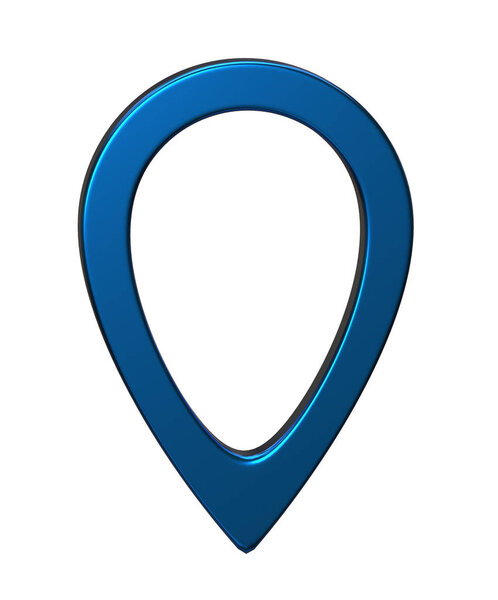 Blue map pointer 3d pin. Location symbol isolated on white background. Web location point, pointer. 3D rendering.