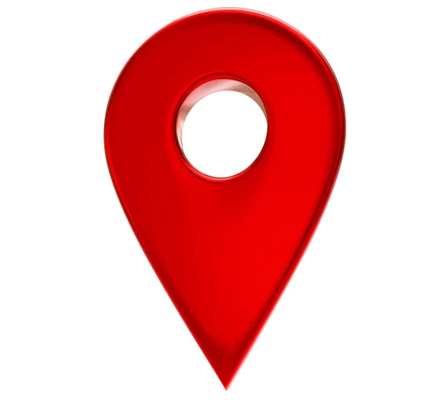 Red map pointer 3d pin. Location symbol isolated on white background. Web location point, pointer. 3D rendering. — 스톡 사진
