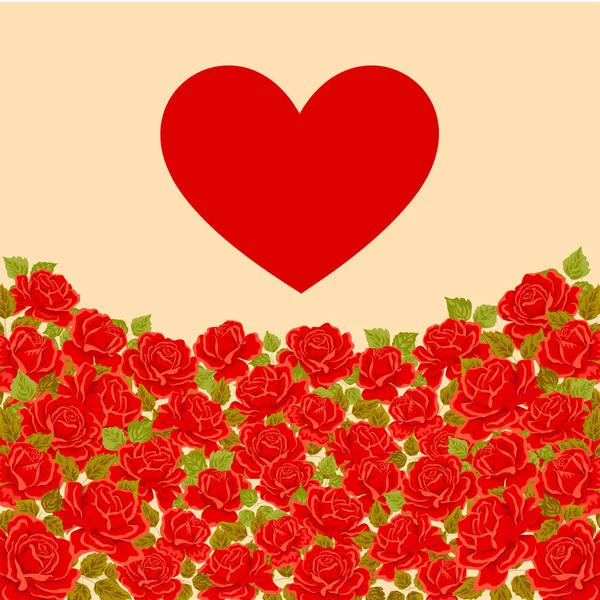 Приглашение, шаблон поздравительной открытки с розами и красным сердцем. вектор — стоковый вектор